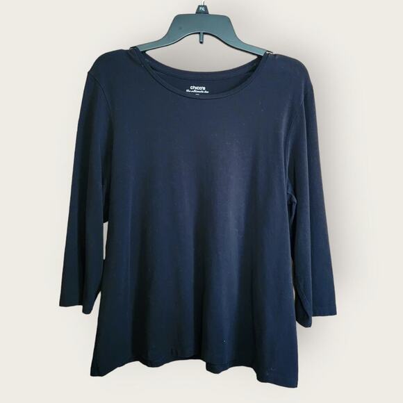 Chicos Ultimate Tee Solid Black Qtr. Sleeve Stretch Shirt Chicos size 3/US 16 - Picture 1 of 6